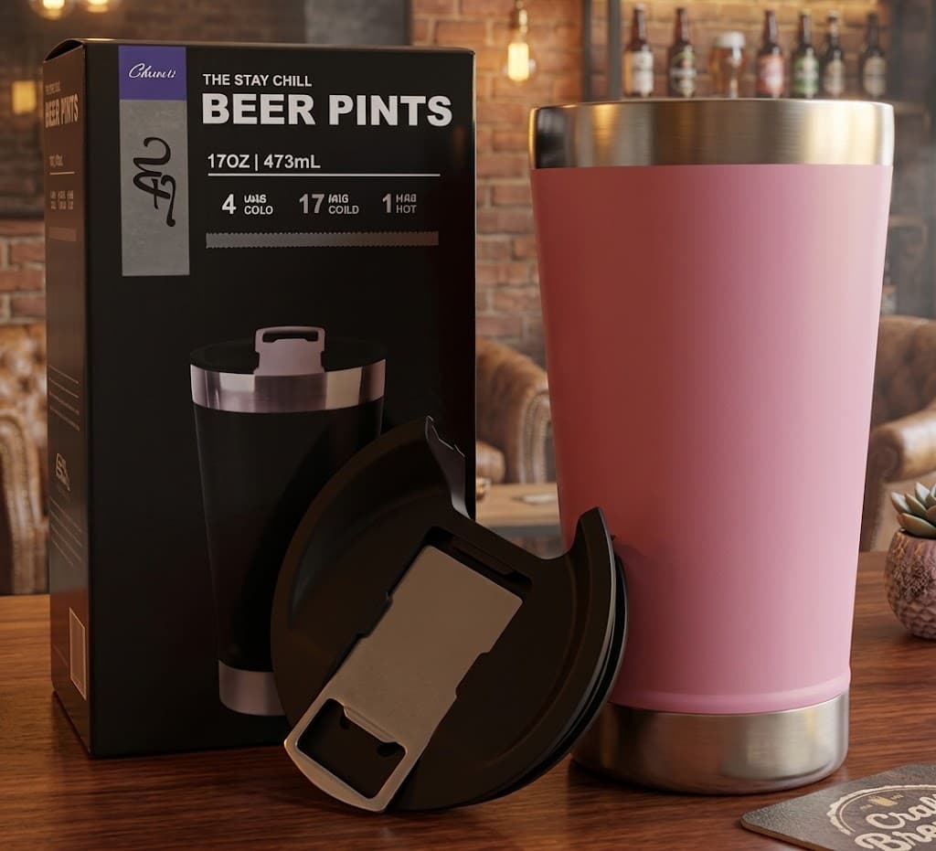 Vaso Térmico Cervecero de Acero Inoxidable con Tapa y Destapador